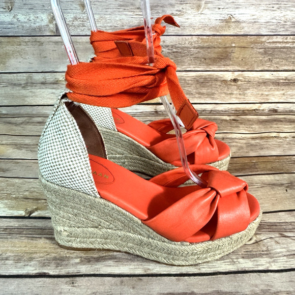 Cole Haan Grand 360 Orange Leather Espadrille Wedge Open Toe Sandals 8B - Picture 2 of 8